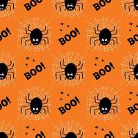 schattige spin met schuldige blik en boe-woord halloween naadloos patroon vector