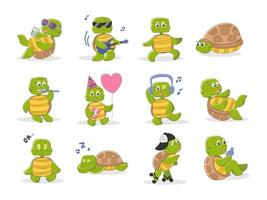 set schattige schildpadkarakters in cartoonstijl vector