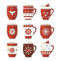 krijgen in de vakantie geest met kerstthema heet drinken cups set. perfect voor toevoegen warmte en vreugde naar uw ontwerpen. vector