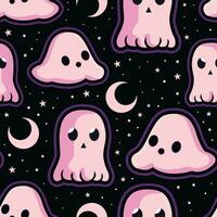schattig tekenfilm geesten halloween nacht patroon - aanbiddelijk Purper en zwart vakantie ontwerp vector