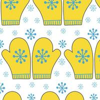 winter, geel wanten met een sneeuwvlok. naadloos illustratie voor kleding stof, omhulsel papier of achtergrond. vlak stijl vector
