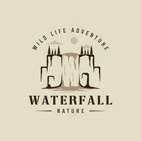 waterval logo vector wijnoogst illustratie sjabloon icoon grafisch ontwerp. onderzoeken de natuur teken of symbool voor reizen of ontwerp afdrukken voor overhemd met retro typografie stijl concept