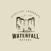 waterval logo vector wijnoogst illustratie sjabloon icoon grafisch ontwerp. onderzoeken de natuur teken of symbool voor reizen of ontwerp afdrukken voor overhemd met retro typografie stijl concept