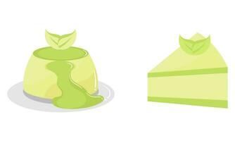 illustratie van cake en pudding met groene theesmaak vector