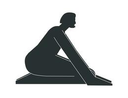vector geïsoleerd illustratie met vlak zwart silhouet van vrouw persoon aan het doen finesse. atletisch vrouw leert yoga houding - leeuw houding. sportief oefening - simhasana