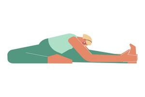 vector geïsoleerd illustratie met vlak vrouw karakter. sportief vrouw leert houding janu sirsasana Bij yoga klas. geschiktheid oefening - hoofd naar knie vooruit buigen