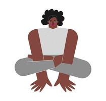 vector geïsoleerd illustratie met vlak vrouw karakter. sterk lichaam positief jong vrouw leert balanceren houding en doet haan houding Bij yoga klas. sportief oefening - kukkutasana