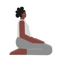 vector geïsoleerd illustratie met vlak vrouw Afrikaanse Amerikaans karakter. sterk en lichaam positief vrouw leert houding vajrasana Bij yoga klas. geschiktheid oefening - blikseminslag houding