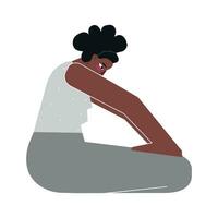 vector geïsoleerd illustratie met vlak vrouw karakter. sterk Afrikaanse Amerikaans vrouw leert houding uddiyana bandha Bij yoga klas. geschiktheid oefening - naar boven buik slot