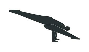 vector minimalistisch illustratie met zwart silhouet van vrouw karakter. sportief vrouw leert yoga houding eka pada koundinyanasana i. geschiktheid oefening - houding toegewijd naar de salie koundinya ik