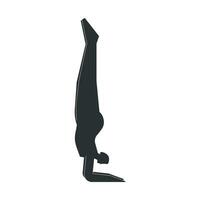 vector geïsoleerd illustratie met vlak zwart silhouet van vrouw karakter. sportief vrouw leert yoga houding. geschiktheid oefening - onderarm staan houding. minimalistisch ontwerp Aan wit achtergrond