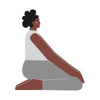 vector geïsoleerd illustratie met vlak vrouw lichaam positief karakter. sterk Afrikaanse Amerikaans vrouw leert gezeten houding virasana Bij yoga klas. geschiktheid oefening - held houding