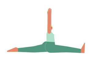 vector geïsoleerd illustratie met vlak vrouw karakter. sportief vrouw leert balanceren houding virabhadrasana iii Bij yoga klas. geschiktheid oefening - krijger 3