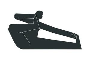 vector geïsoleerd illustratie met zwart silhouet van vrouw karakter. sportief vrouw leert yoga houding het schieten boog houding akarna dhanurasana. geschiktheid oefening - boogschutter houding. minimalistisch ontwerp