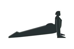 vector geïsoleerd illustratie met vlak zwart silhouet van vrouw karakter. sportief vrouw leert yoga houding naar boven geconfronteerd hond. geschiktheid oefening - urdhva mukha svanasana. minimalistisch Linosnede