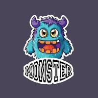 schattig blauw monster met hoorns en scherp tanden vector