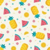 kleurrijk zomer naadloos patroon ontwerp, fruit en bloem patroon sjabloon vector