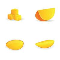 mango fruit pictogrammen reeks tekenfilm vector. rijp mango stuk vector