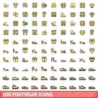 100 schoenen pictogrammen set, kleur lijn stijl vector