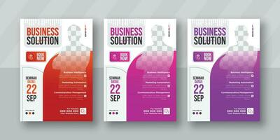 zakelijke bedrijf conferentie folder, brochure, en poster ontwerp sjabloon reeks met drie kleuren, creatief brochure a4 maat, vector illustratie