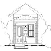 de mooi klein geïsoleerd weinig zwart en wit huisje in vlak stijl. de schets vector illustratie met een weinig zwart en wit land huis.