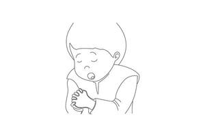 een lijn tekening van een jongen bidden vector