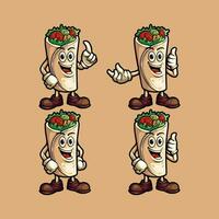 tekenfilm burrito of kebab mascotte ontwerp vector