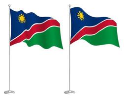 vlag van Namibië Aan vlaggenmast golvend in wind. vakantie ontwerp element. controlepost voor kaart symbolen. geïsoleerd vector Aan wit achtergrond