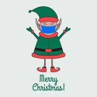 elf in medisch masker op grijze achtergrond. vrolijk kerstfeest vector