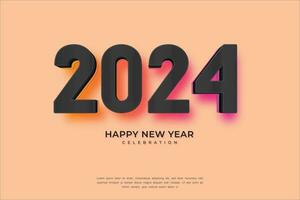 gelukkig nieuw jaar 2024 3d filmische donker gloed tekst voor banier of poster vector