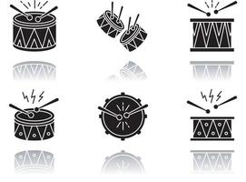 Braziliaanse muziek slagschaduw zwarte glyph iconen set vector