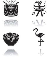 braziliaanse carnaval slagschaduw zwarte glyph iconen set vector