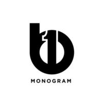 monogram hoofdletter b één 1 eerste vector zwart logo-ontwerp