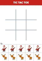 onderwijs spel voor kinderen tic tac teen reeks met schattig tekenfilm de kerstman en hert afbeelding afdrukbare winter werkblad vector