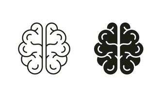 menselijk hersenen lijn en silhouet icoon set. brainstorm, geheugen, psychologie symbool verzameling Aan wit achtergrond. verstand, intelligentie, neurologie, kennis pictogram. geïsoleerd vector illustratie.