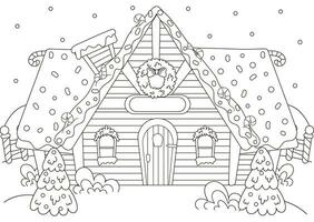Kerstmis huis kleur bladzijde voor kinderen en volwassenen met Kerstmis boom en decoraties vector