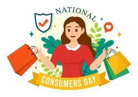 nationaal klant dag vector illustratie met boodschappen doen kar en papier zak voor Promotie, banier of poster in vlak tekenfilm achtergrond ontwerp