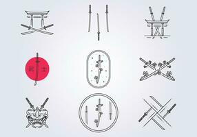 reeks gebundeld katana samurai iconisch symbool logo vector illustratie ontwerp