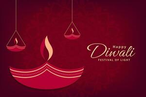 gelukkig divali. festival van lichten kaart met diya lampen. diwali vakantie achtergrond ontwerp. vector illustratie