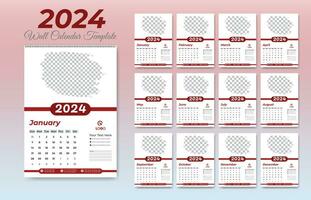 2024 nieuw jaar muur kalender sjabloon vector