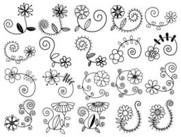 mooie handgetekende swirly doodle bloemen vector