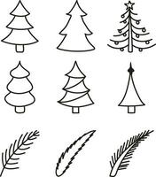 verzameling van zwart contour geïsoleerd meerdere types van Kerstmis bomen en takken Aan een wit achtergrond vector