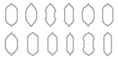 Islamitisch venster lijn vorm verzameling. Arabisch, moslim architectuur schets kader. traditioneel, oosters ontwerp vector