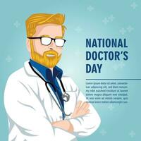 profiel dokter met telefoons lachend, illustratie Aan vector blauw achtergrond