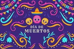 hand- getrokken vlak dia de Muertos illustratie achtergrond vector