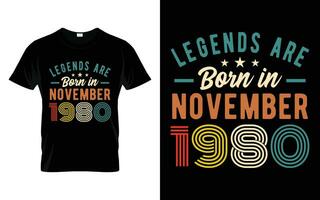 43e verjaardag legends zijn geboren in november 1980 gelukkig verjaardag geschenk t-shirt vector