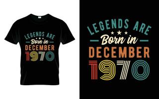 53ste verjaardag legends zijn geboren in december 1970 gelukkig verjaardag geschenk t-shirt vector