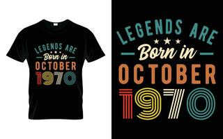 53ste verjaardag legends zijn geboren in oktober 1970 gelukkig verjaardag geschenk t-shirt vector