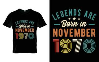 53ste verjaardag legends zijn geboren in november 1970 gelukkig verjaardag geschenk t-shirt vector