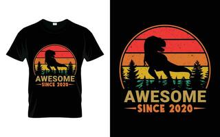 geweldig sinds 2020 verjaardag jongens meisjes dinosaurus t rex retro wijnoogst gelukkig verjaardag t-shirt vector